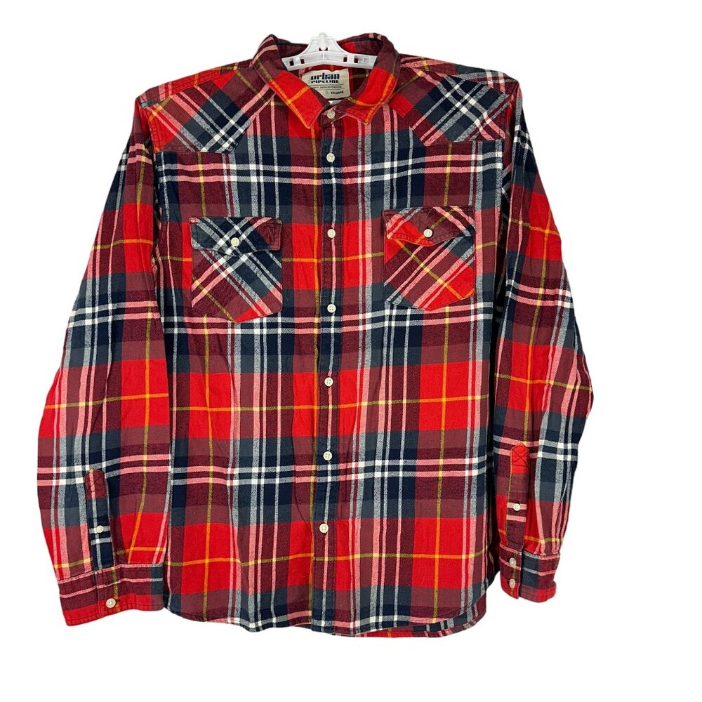 Urban Pipeline Mens Red Plaid Button Down Shirt XXL Cotton Western Style